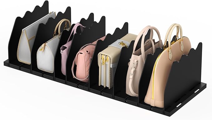 Ronlap Purse Storage Organizer for Closet, Black Closet Bag Storage Dividers Rack Shelf Purse Dividers for Closet Organization Handbag Separators Closet Purse Organizers and Storage, 2 Pack, Black