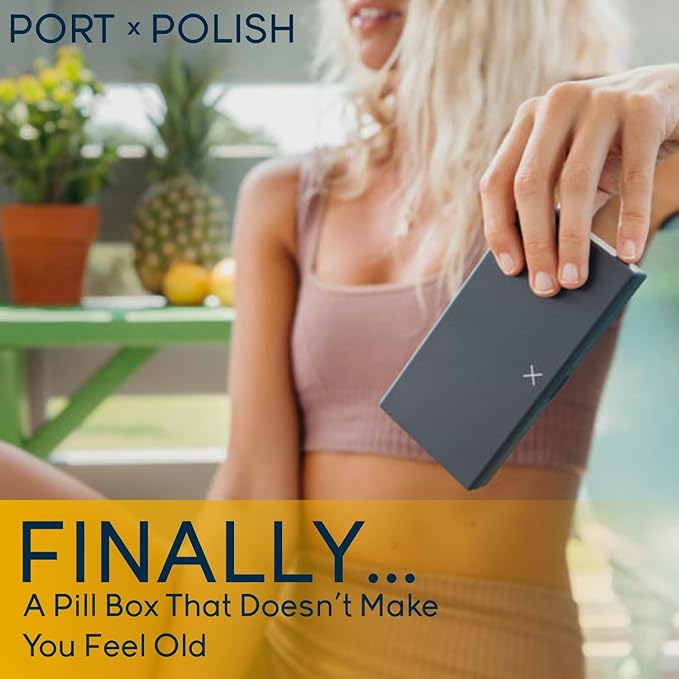 PORT X POLISH Designer Weekly Pill Box Organizer (AM/PM 2X Daily, Mint) | Compact, Stylish 7-Day Vitamin Supplement Case | Cute Portable Mini Travel Medicine Carrier | BPA-Free Pillbox Caddy