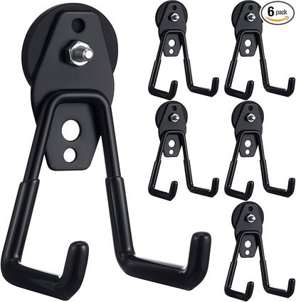 Landhoow Large Magnetic Hooks Heavy Duty Garage Magnet Hooks Strong Storage Utility Magnetic Hangers with Anti Slip Rubber Coating for Indoor and Outdoor Hanging(Black,6 Pcs)