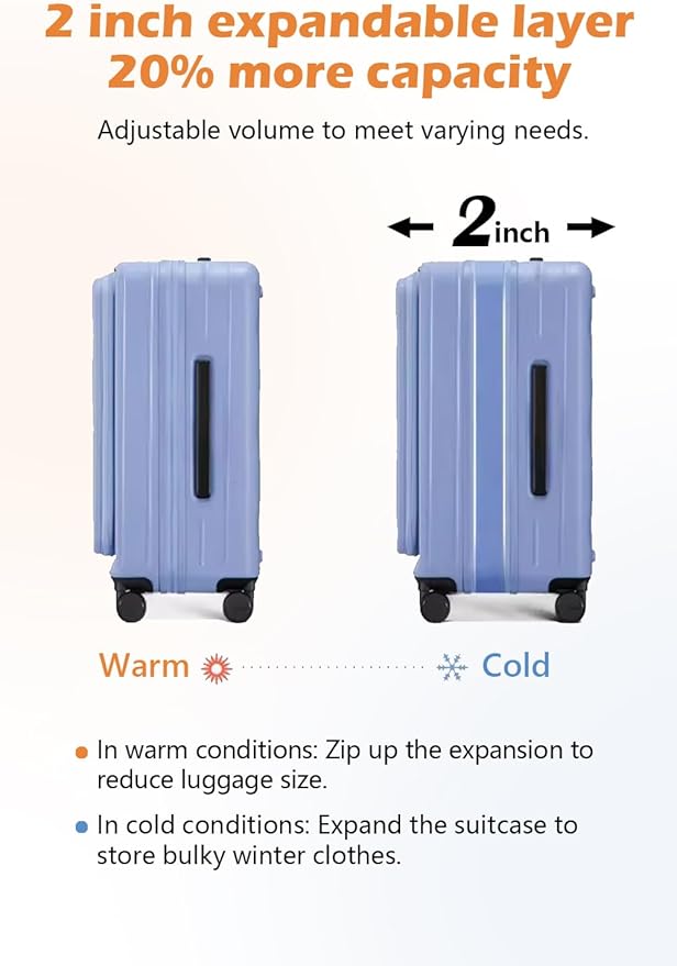 HotWay 19 Inch Expandable Carry On Luggage with Cup Holder, Hardside TSA Approved Luggage with Spinner Wheels, Top Opening Suitcase For Travel, Black