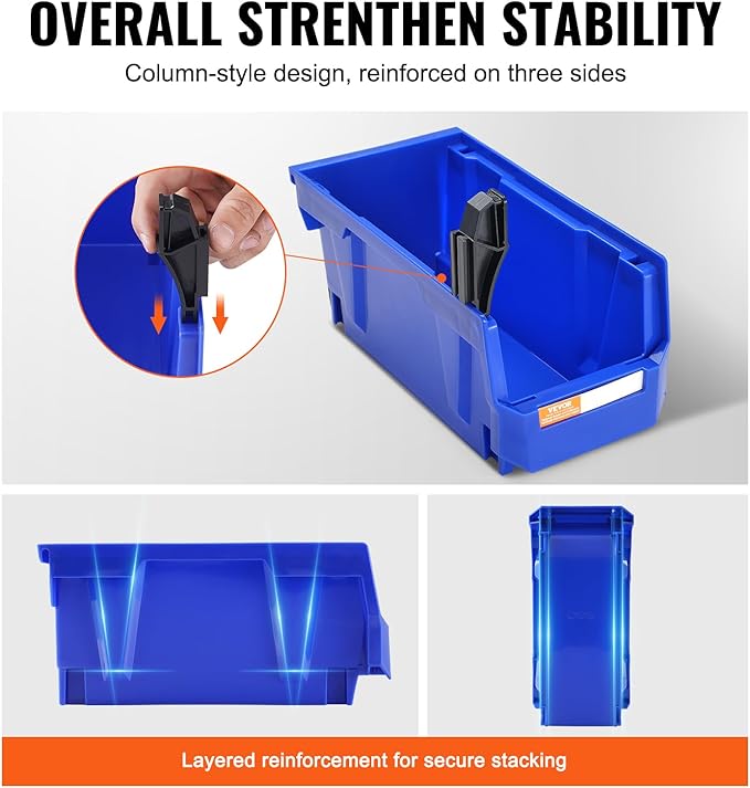 VEVOR Plastic Stackable Storage Bins 12 Pack (11 x 5 x 5-Inch), Hanging Storage Organizer Bins, Heavy Duty Stacking Containers for Closet, Garage, Office, Home, Pantry or Small Parts Organization