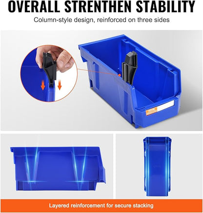 VEVOR Plastic Stackable Storage Bins 12 Pack (11 x 5 x 5-Inch), Hanging Storage Organizer Bins, Heavy Duty Stacking Containers for Closet, Garage, Office, Home, Pantry or Small Parts Organization