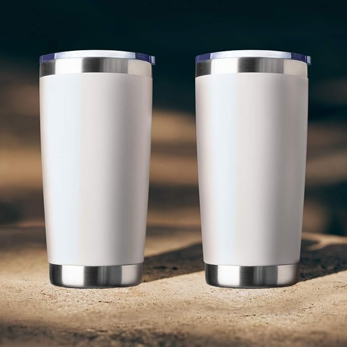20oz Tumbler Bulk Stainless Steel Vacuum Insulated Tumblers with Lid Double Wall Travel Mug Durable Powder Coated Coffee Cup, Suitable for Ice Drinks and Hot Beverage (White 1pack)