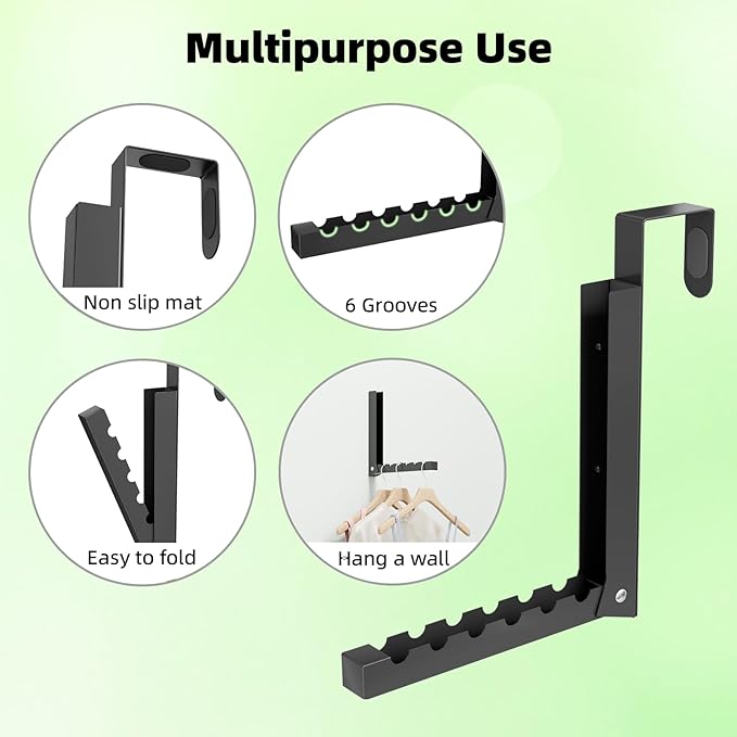 BAKON Over The Door Hanger Folding Clothes Drying Rack, Folding Hanging Coat Rack for Indoor Laundry Room Compact Small Space Foldable Portable Clothing Hanger Hook Collapsible- 4 Pack(Black)