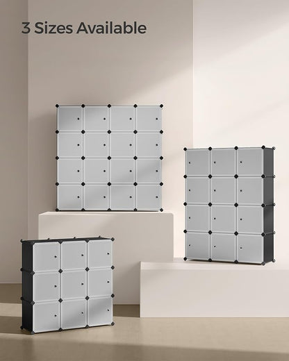 SONGMICS Cube Storage Organizer, Set of 16 Plastic Cubes, Closet Storage Shelves, DIY Plastic Closet Cabinet, Modular Bookcase, Shelving with Doors for Bedroom, Living Room, Black and White ULPC44HS