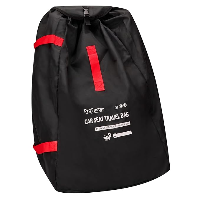 Car Seat Travel Bag Backpack for Air Travel - Karfast Universal Infant Carseat Gate Check Bag Cover for Airplane, Foldable with Pouch, Black