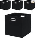 Collapsible Organization Basket Fabric Foldable Box with Handles, 13x13 Cube Storage Bins Set of 4, Thick and Heavy Duty Storage Baskets for Shelves Bedroom Livingroom,Black