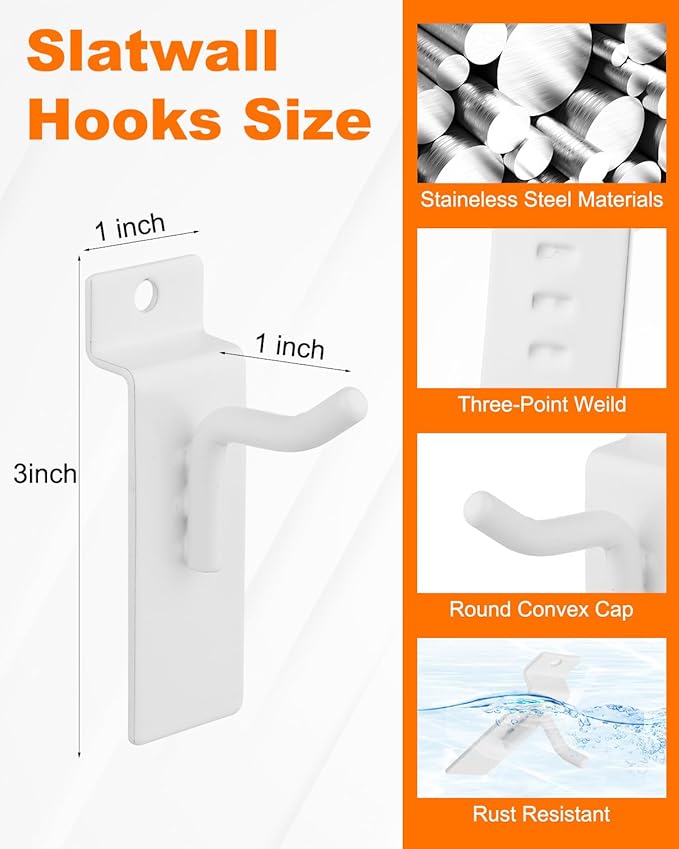 1" Slatwall Hooks, White, 30 Pack Slat Wall Paneling Display Hooks, Slatwall Accessories for Retail Home Efficient Storage
