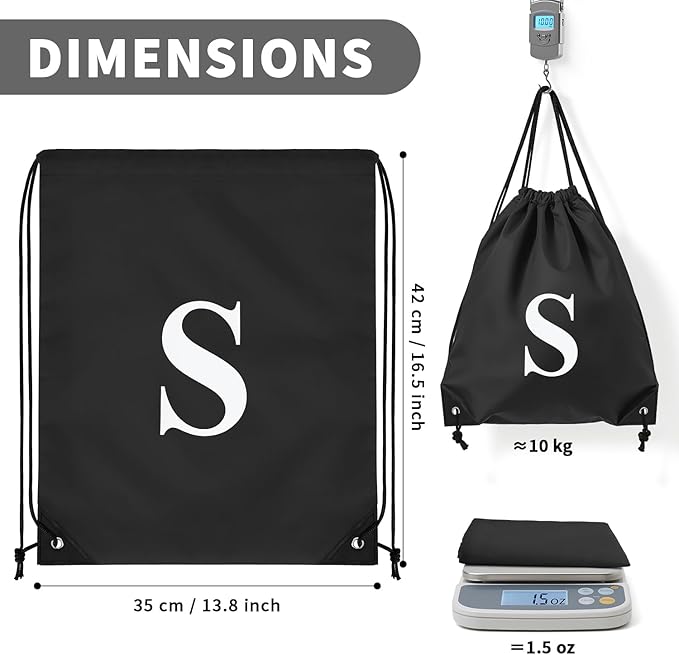 ZOMFELT 6Pcs Drawstring Backpack Drawstring Gym Bags, Foldable Draw String Backpack with Multiple Colors and Letters, Lightweight Polyester Cinch Bag for Gift, Beach, Sports, Travel, Swim (Letter S)
