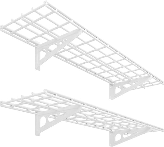 FLEXIMOUNTS 2-Pack 1x4ft 12-inch-by-48-inch Wall Shelf Garage Storage Rack Wall Mounted Floating Shelves, 450 lbs Load Capacity, White, Classic Series