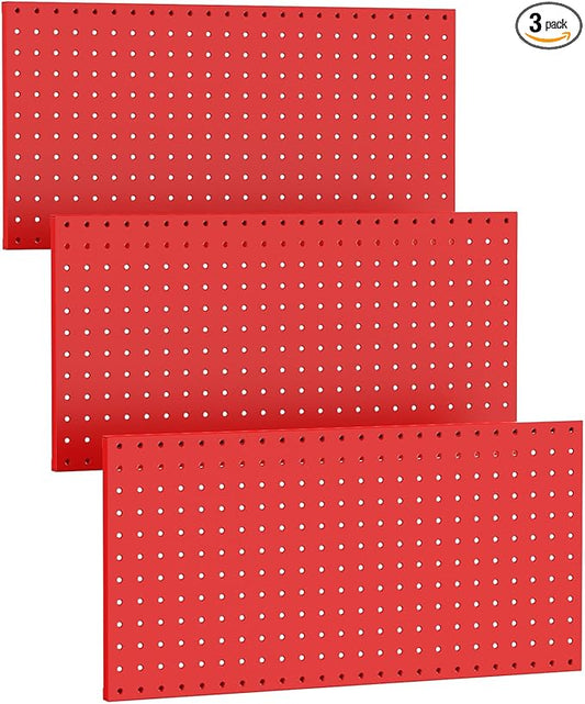 TORACK 3 PCS Metal Pegboard Panels(12x24 inch) for Wall Garage Tools Storage Pegboard System for Workbench, Modular Peg Board Tool Organizer Board Kit(Pack of 3, Red)