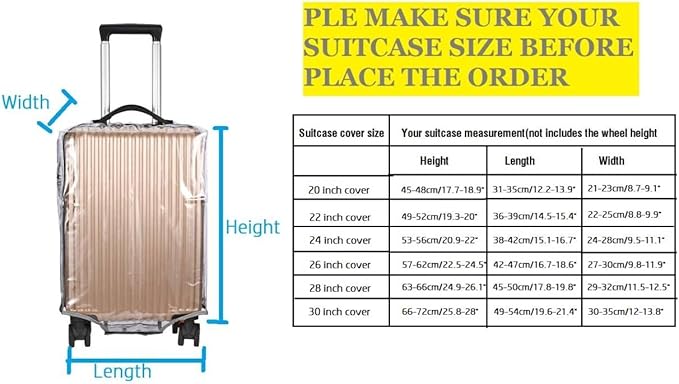 Clear PVC Suitcase Cover - Thick, Transparent, Waterproof & Dustproof - Wheeled Luggage Protector (20")