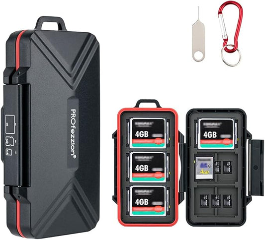 PROfezzion 36 Slots Memory Card Case, SD Card Holder for 12 SD/SDXC/SDHC & 18 Micro SD/TF & 6 CF/Cfast Cards, Water-Resistant & Anti-Shock Designed for SD Card Case with Rubber Interior, Black