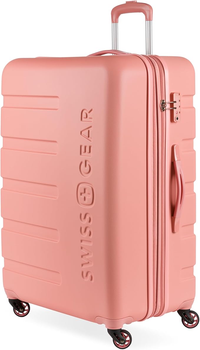 SwissGear 7366 Hardside Expandable Luggage with Spinner Wheels, Coral Almond, Checked-Large 27-Inch