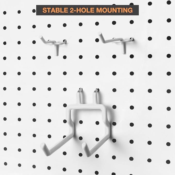 G.CORE 24-Pack Pegboard Hooks, 2" 4" Peg Board Tool Utility Hangers Fit 1/4" Pegboards, Heavy Duty Metal Shelving Brackets, Wall Organizers and Storage for Craft Room Garage Workbench Office (White)