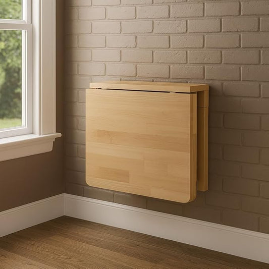 MM MELISEN Wall Desk - 24x16 Inch, Walnut Color Compact Desk for Laundry Room or Kitchen Area. Solid Wood fold-Down Surface for Daily tasks. Stores Flat When not in use