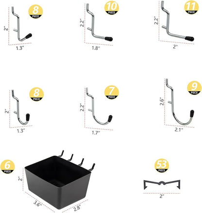 136PCS Metal Pegboard Hooks Organizer Kit for Organizing Various Tools - Heavy Duty 1/4" & 1/8" Pegboard Accessories with Pegboard Bins, Wall Mount Tool Storage for Garage, Workshop & Kitchen