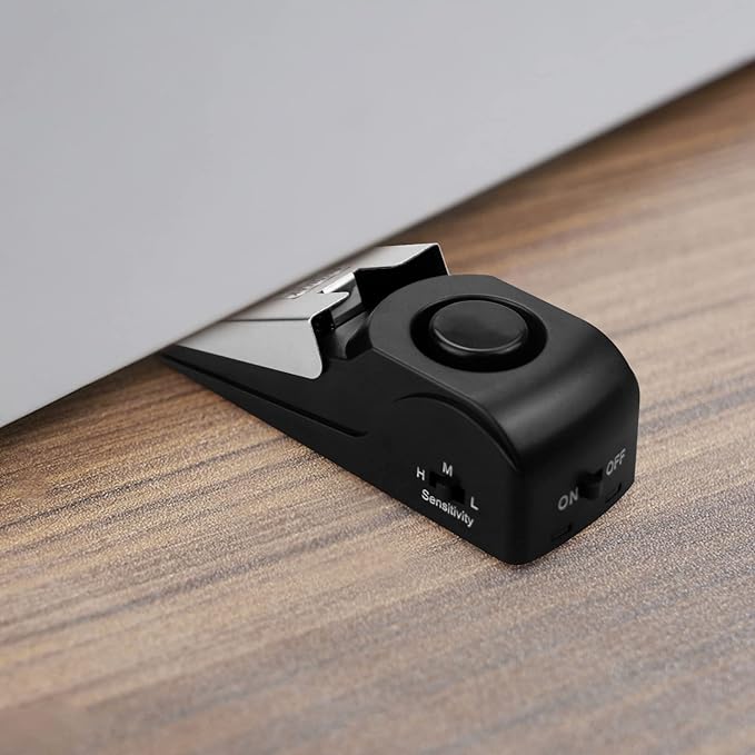 EMDMAK Door Stop Alarm with 120DB Siren Door Stop for Home & Travel (Black) (Pack of 4)