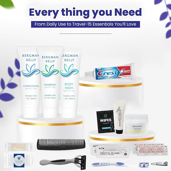 Trektote Bulk Hygiene Kit For Men And Women – (25 Pack) 20 Piece Set Of Travel Size Toiletries, TSA Compliant, Bulk Travel Essentials, Includes Shampoo And Conditioner, Body Wash, Toiletry Bag & More