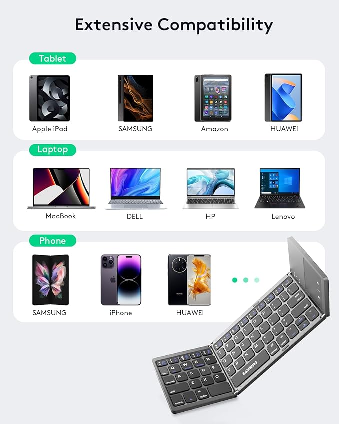 Samsers Foldable Bluetooth Keyboard with Touchpad, Portable Wireless Keyboard with Stand Holder, Rechargeable Full Size Ultra Slim Pocket Folding Keyboards for Android Windows IOS Tablet & Laptop-Gray