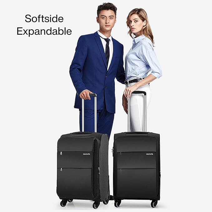 Hanke 20 Inch Expandable Carry On Luggage 22x14x9 Airline Approved Softside Suitcases with Wheels Lightweight Travel Luggage Rolling Suitcase with Lock for Men and Women.(Coffee)