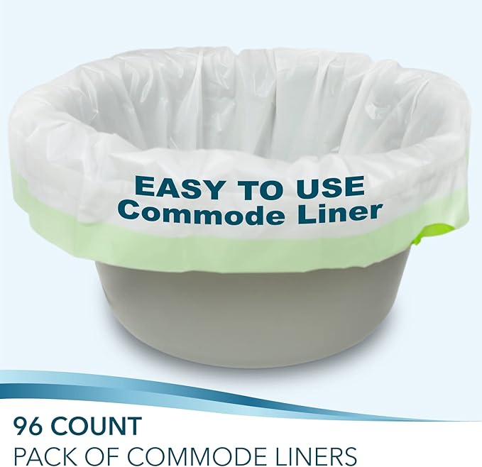 Disposable Bedside Commode Liners for Adult Portable Toilet Chair Seat Bucket and Bedpan | Value Pack of 96 Waste Bags | Universal Fit Liners for Home Medical Care