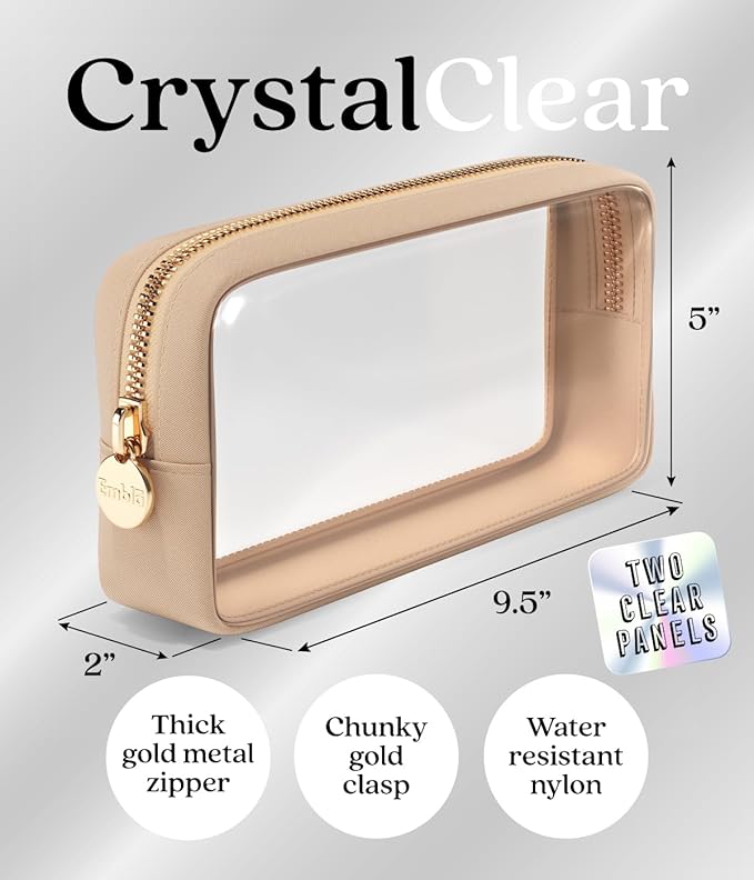 Clear Makeup Bag Zipper Pouch, Transparent Cosmetic Case Organizer, TSA Approved Travel Toiletry Case, Travel Accessories Essentials Makeup Tote for Women, Small Cute Make up Bag for Purse - Sand