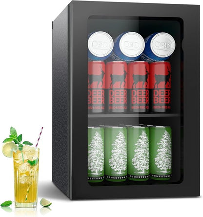 0.95 Cu.ft Mini Fridge Holds 24 Cans, Beverage Refrigerator Cooler, Solid Door, Manual Temperature Control (at the Back), Quiet Compact Drink Fridge for Soda, Beer, Wine, Office, Dorm, Bar