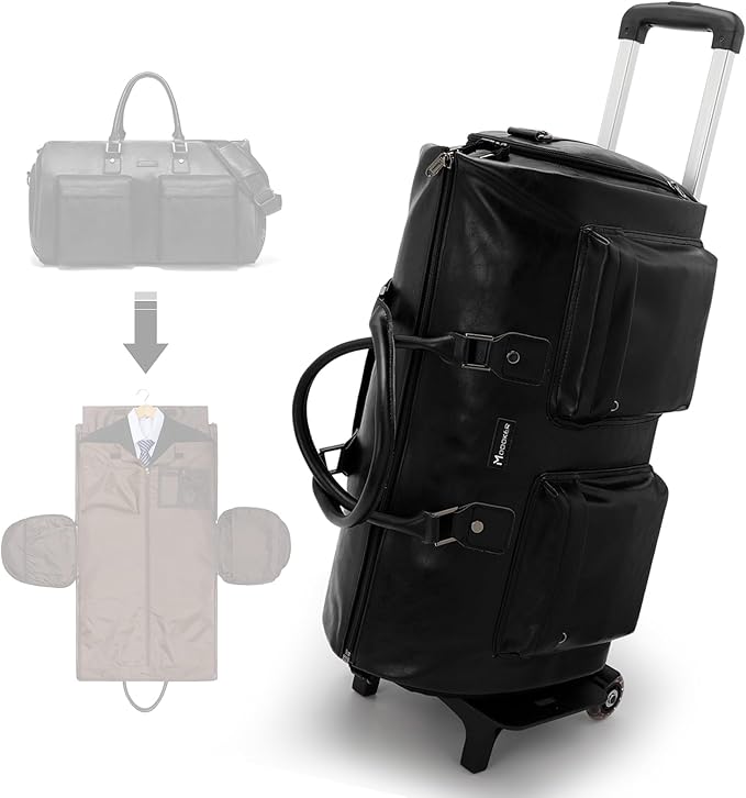 Modoker Rolling Garment Bag for Travel Wheeled Duffel Bag Luggage Suit Travel Bags for Men and Women,3 in 1 Carry on Convertible Garment Bag with Wheels,Black