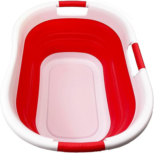 SAMMART 40L (10.5 gallon) Collapsible Plastic Laundry Basket - Foldable Storage Container- Portable Washing Tub - Space Saving Hamper (1, White/Coral Pink)