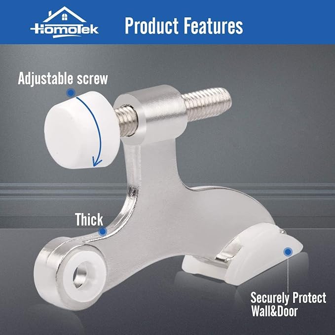 HOMOTEK 24 Pack Hinge Pin Satin Nickel Door Stopper,Adjustable Deluxe Heavy Duty Door Stopper 2-1/2"x1-3/4,with White Rubber Bumper Tips…
