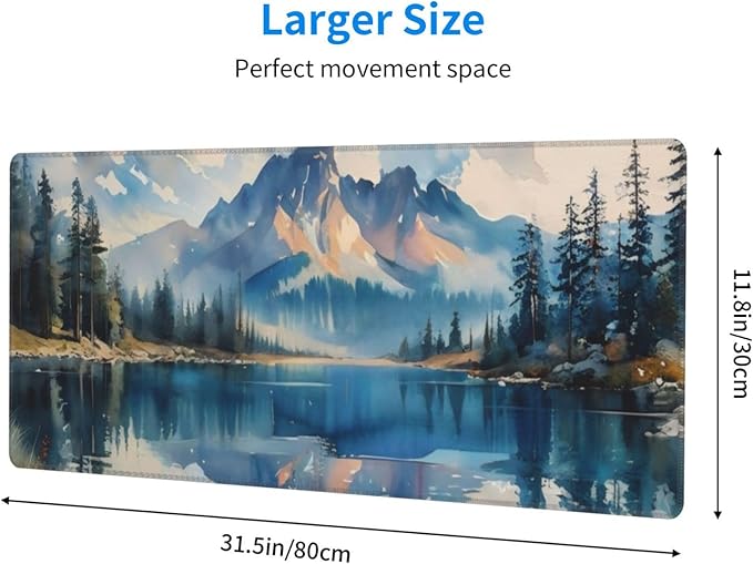 Gaming Mouse Pad, Large Non-Slip Rubber Base Mousepad, Keyboard Mouse Mat, Desk Pad with Stitched Edges, 31.5x11.8inch,Mountain River