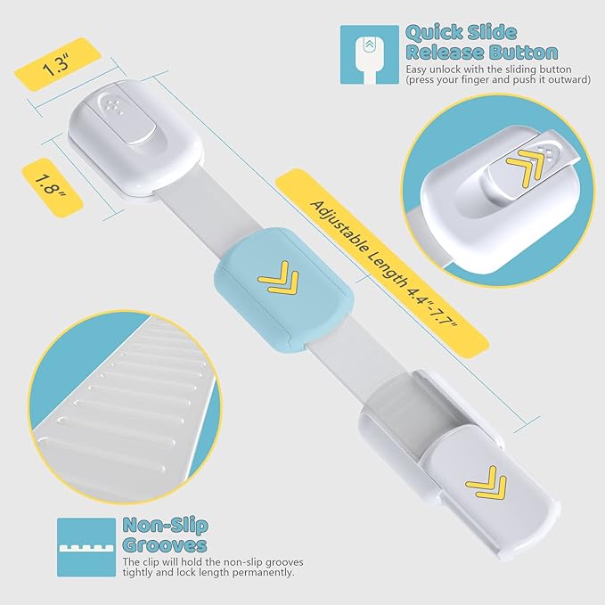4our Kiddies Child Safety Cabinet Locks for Babies (2 Pack) Child Proof Latches for Cabinets and Drawers Doors, Baby Proofing Cabinet Strap Locks for Cupboards, Fridge, Toilet and Closet