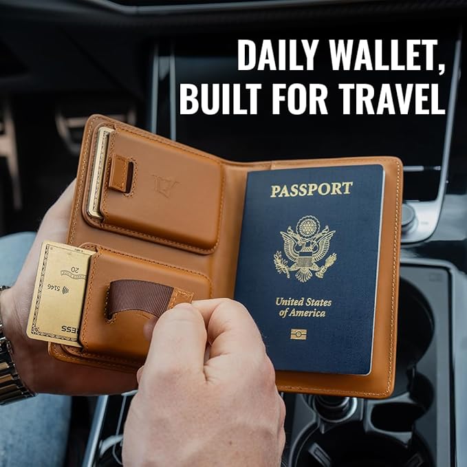 Kings Loot Passport Holder Wallet | RFID Protected Leather Travel Wallet with Built-in Trackable Holder | Holds 1-6 Cards & Passport | Slim & Stylish Wallets (Truffle)