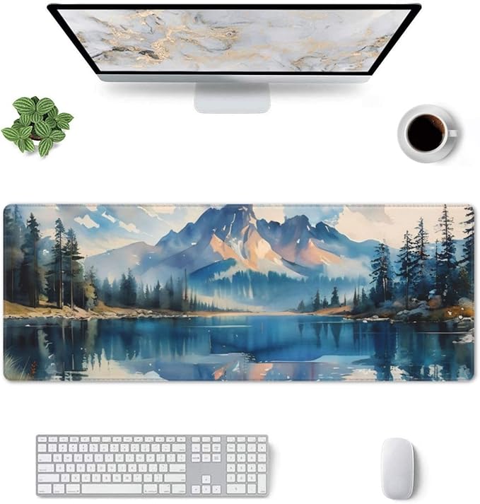 Gaming Mouse Pad, Large Non-Slip Rubber Base Mousepad, Keyboard Mouse Mat, Desk Pad with Stitched Edges, 31.5x11.8inch,Mountain River