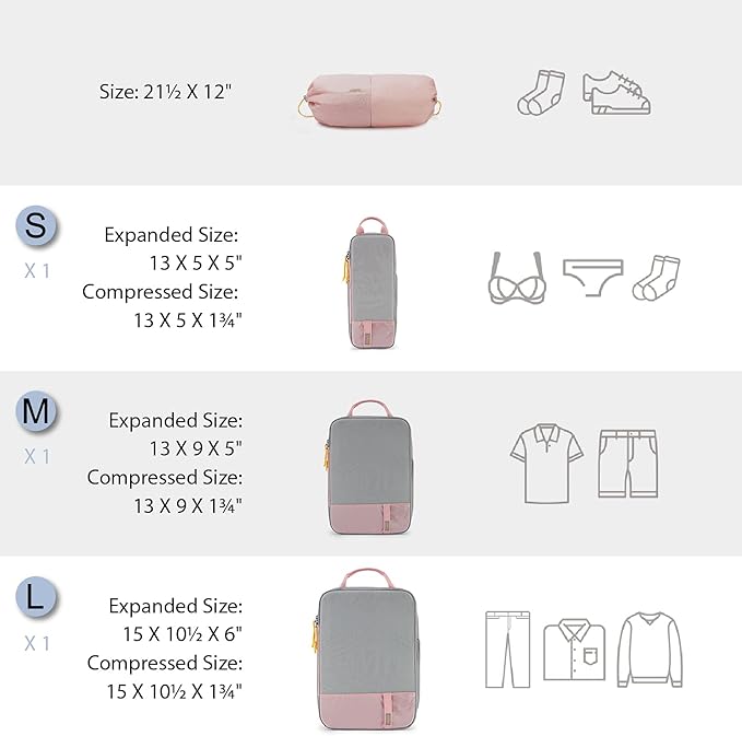 BAGSMART 6 Set Compression Packing Cubes - Lightweight Travel Essentials, Durable Luggage Organizer