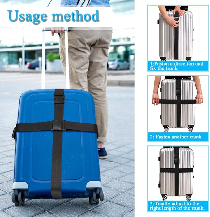 4Pcs Luggage Straps for Suitcase Travel Accessories TSA Approved, 80In Long Belts to Keep Your Suitcase Secure, Adjustable Bag Straps with Quick-Release Buckle for Travel Bag Closure, Green