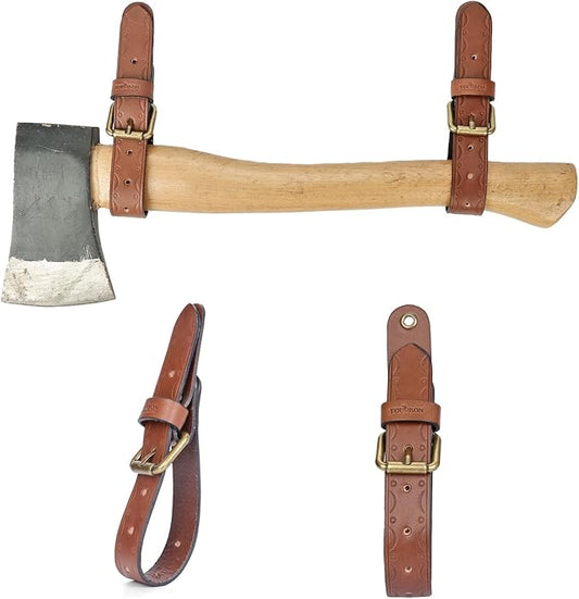 Tourbon Leather Wall Hanging Straps, Buckle Closure for Axes Hatchets & Tools, Heavy Duty Tool Hangers, Gun Rack Wall Mount Display, Axe Mount Holders, Sword Organizer Hooks, Set of 2