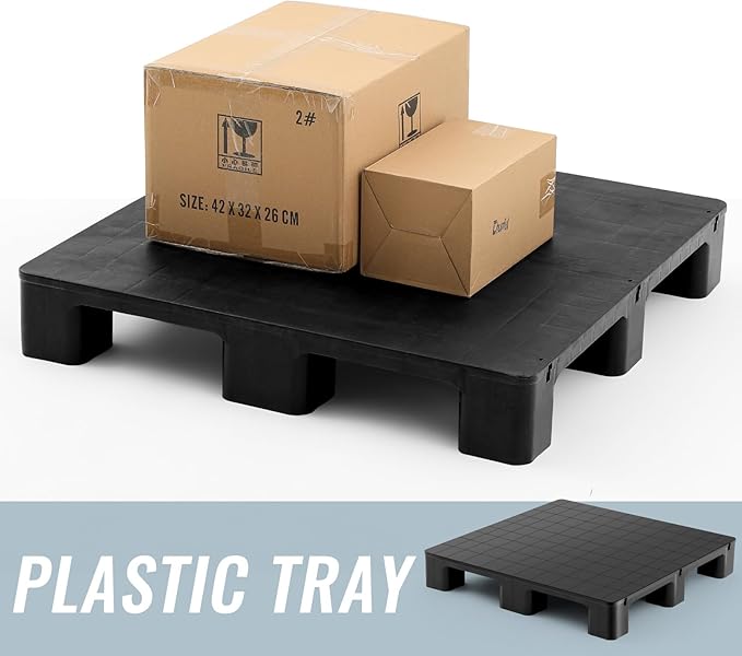 1 Pcs Plastic Pallet for Basement Storage Easy Stack Lightweight Floor Pallet Display Flooring Room Supermarket Christmas, Support up to 2000 Lbs (31.5'' L X 31'' W X 4.7'' H,Black)