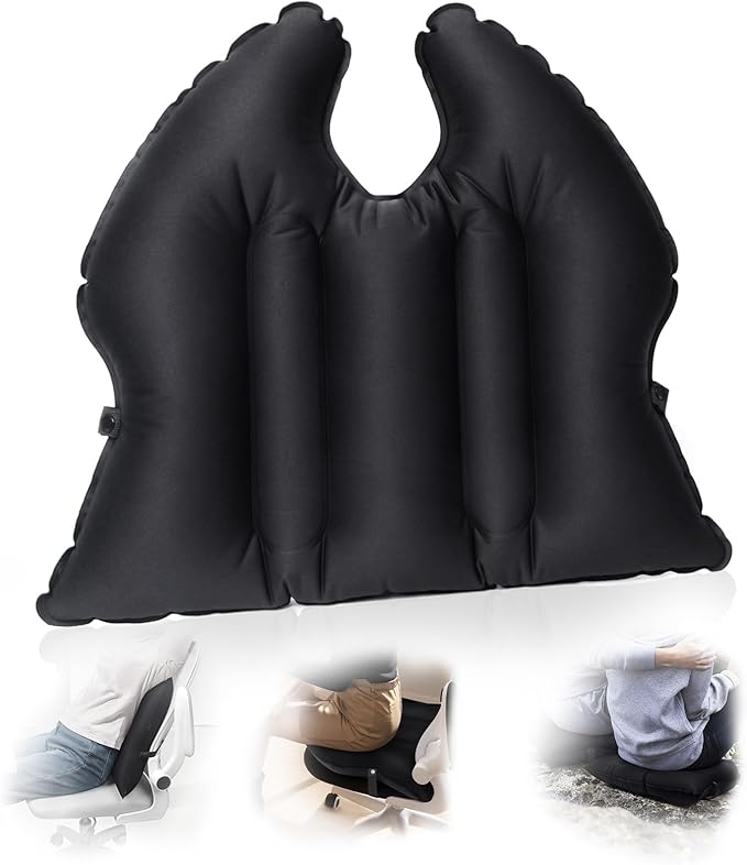 DAWNTREES Inflatable Seat Cushion, Lightweight, Waterproof, Suitable for Office/Home Chair Pad Support and Convenient Seat Cushion for Travel,Car,Outdoor Stadium and Camping,Black