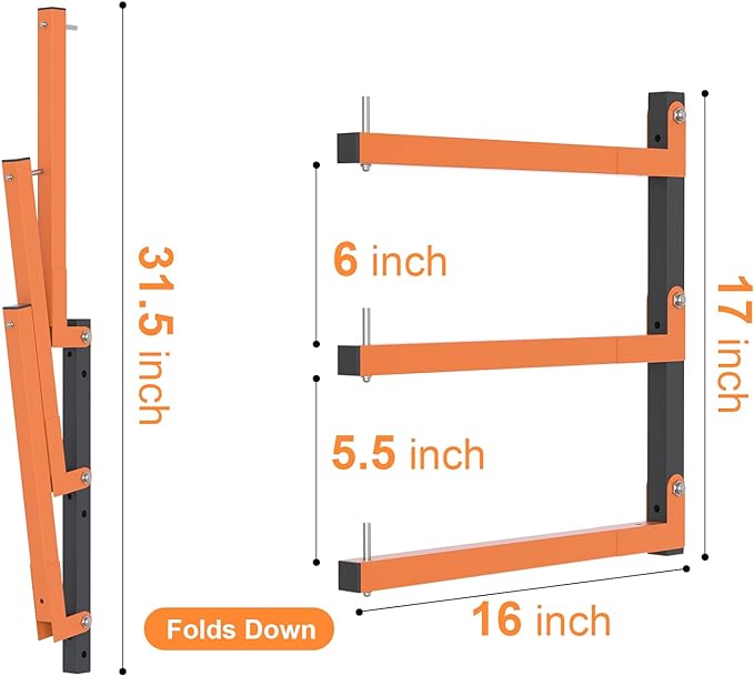 Lumber Rack Wall Mount, Lumber Storage Rack, Heavy Duty Wood Storage Racks with 9-Level System, 1080 lb Substantial Garage Wood Organizer, Orange Lumber Metal Racks for Indoor and Outdoor (6 PACK)