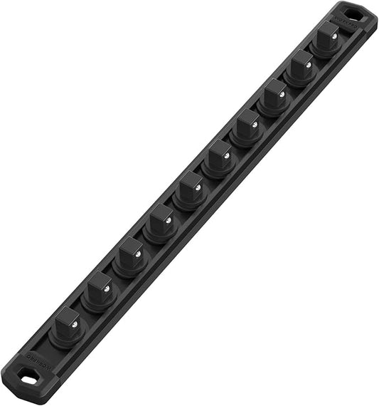 WORKPRO Magnetic Socket Organizer, 3/8-Inch Drive Aluminum Alloy Socket Rail, Heavy Duty Socket Holder, Socket Rack Kit 3/8-Inch x 10 Clips Black (Socket not Included)