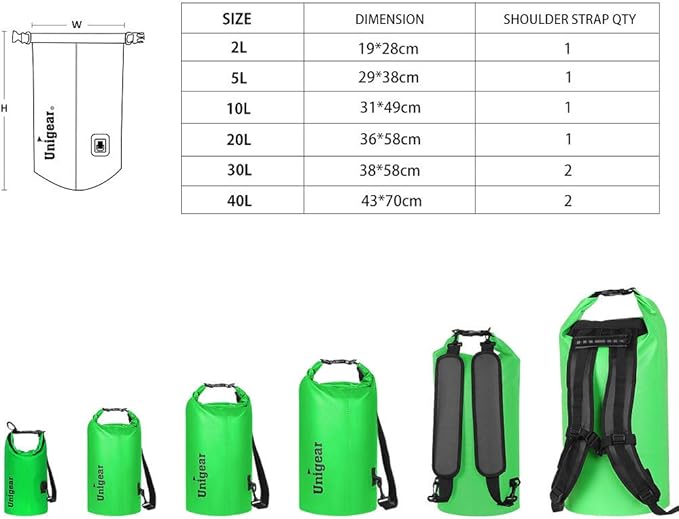 Unigear Dry Bag Waterproof, 2L/5L/10L/20L/30L/40L Floating and Lightweight Bags for Kayaking, Boating, Fishing, Swimming and Camping with Waterproof Phone Case