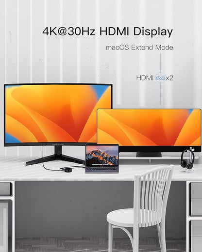 Mini USB C Docking Station Dual HDMI Monitor FORIDA USB C to USB Dock Hub with Gigabit Ethernet 100W Power Delivery Micro SD Card Reader for MacBook/Dell/HP/Lenovo ThinkPad/Surface (Black)