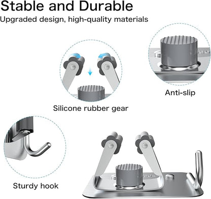 nacena Broom Holder Wall Mount, 4 Packs Silver Stainless Steel Mop and Broom Hanger with Hooks Heavy Duty Broom and Mop Organizer Wall Hanging for Bathroom