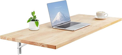 VEVOR Wall Mounted Folding Table, 47.2 x 19.7 inches Wall Mount Table, Floating Desk with Iron Bracket, Fold Down Desk for Small Spaces, Home Office, Dining, Laundry Room, Kitchen, Bar, Burlywood
