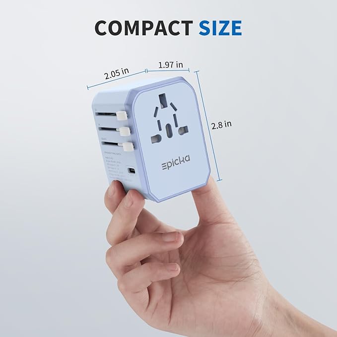 EPICKA Universal Travel Adapter, International Power Adapter with 2 USB-A & 3 USB-C Ports Wall Charger - Worldwide Travel Essentials, European Travel Plug Adapter for UK/US/AU (TA-105C, Blue)