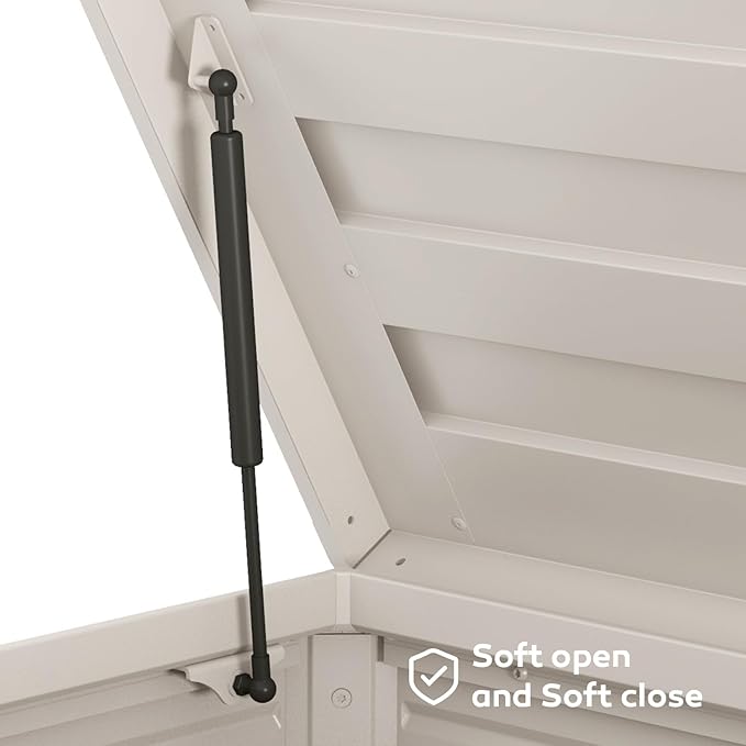 MIRADOR 175 Gallon Outdoor Storage Box Waterproof with Wheels, Metal Deck Box for Patio Furniture, Garden Tools, Outdoor Cushion, Latte