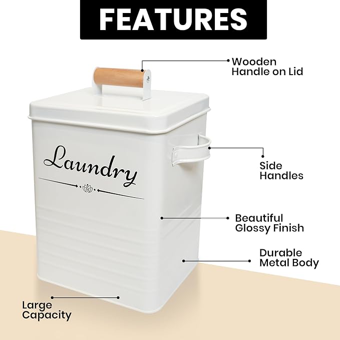 Farmhouse Metal Laundry Pods Container with Dryer Sheet Holder for Organization and Storage, Laundry Room Decor - Holds 156 Pods and 300 Sheets (White)