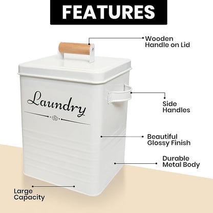 Farmhouse Metal Laundry Pods Container with Dryer Sheet Holder for Organization and Storage, Laundry Room Decor - Holds 156 Pods and 300 Sheets (White)